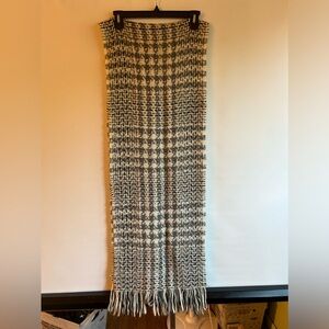 MANIFATTURA ALMAR GREY/BLACK/WHITE PLAID WOOL BLEND WITH FRINGE SCARF ITALY MADE